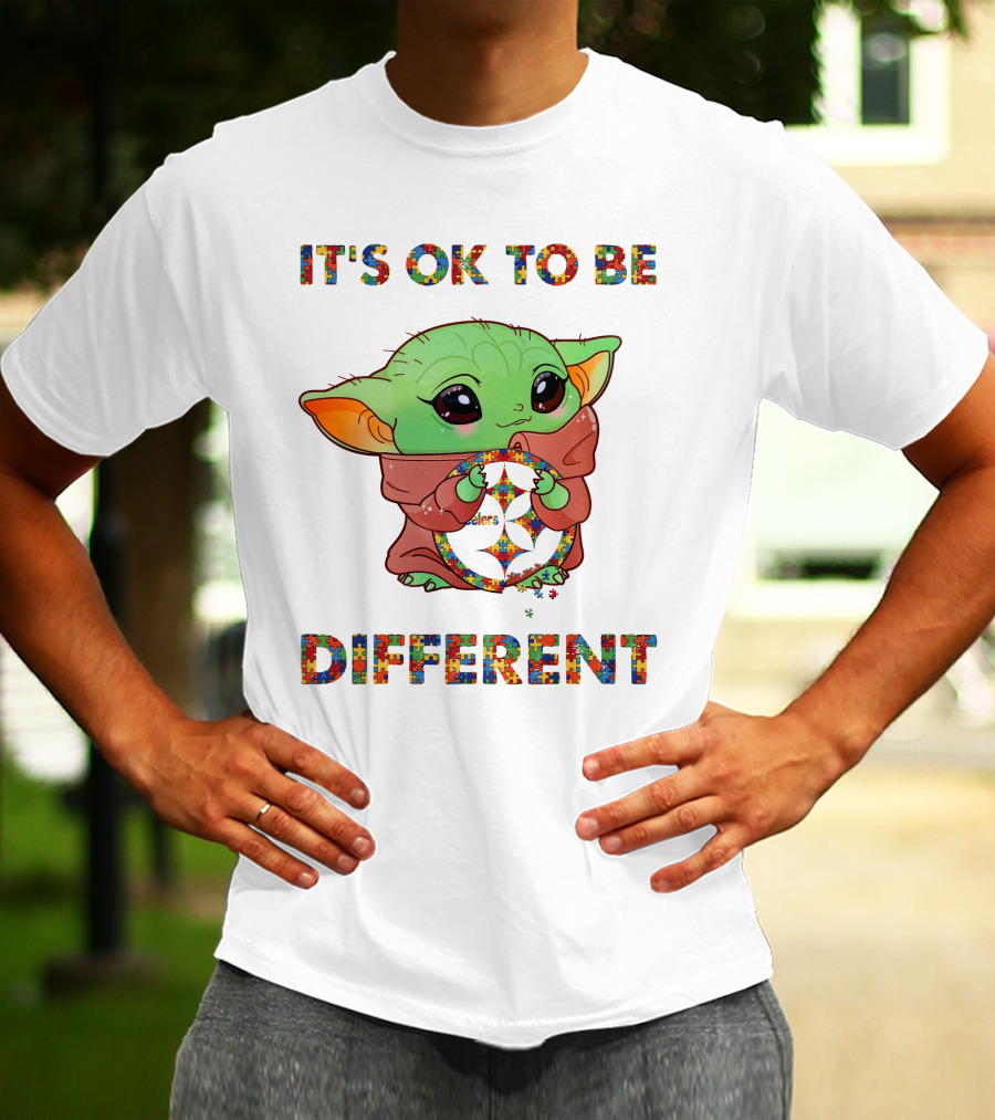It's Ok To Be Different Baby Yoda Holding Pittsburgh Steelers T-Shirt