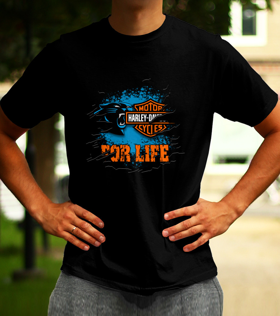 Carolina Panthers Harley Davidson Motorcycles For Life T-Shirt