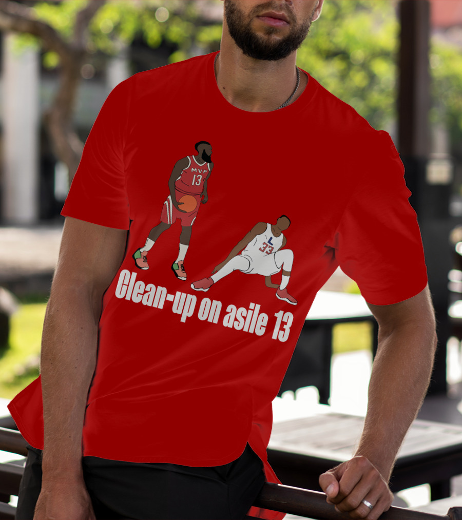 Clean-Up On Asile 13 MVP Number 13 Basketball Action Scene T-Shirt