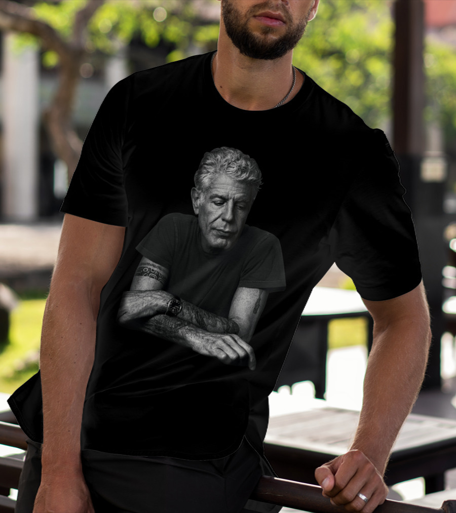 Anthony Bourdain Black And White Portrait With Tattoos T-Shirt