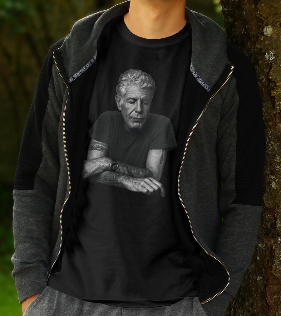 Anthony Bourdain Black And White Portrait With Tattoos T-Shirt