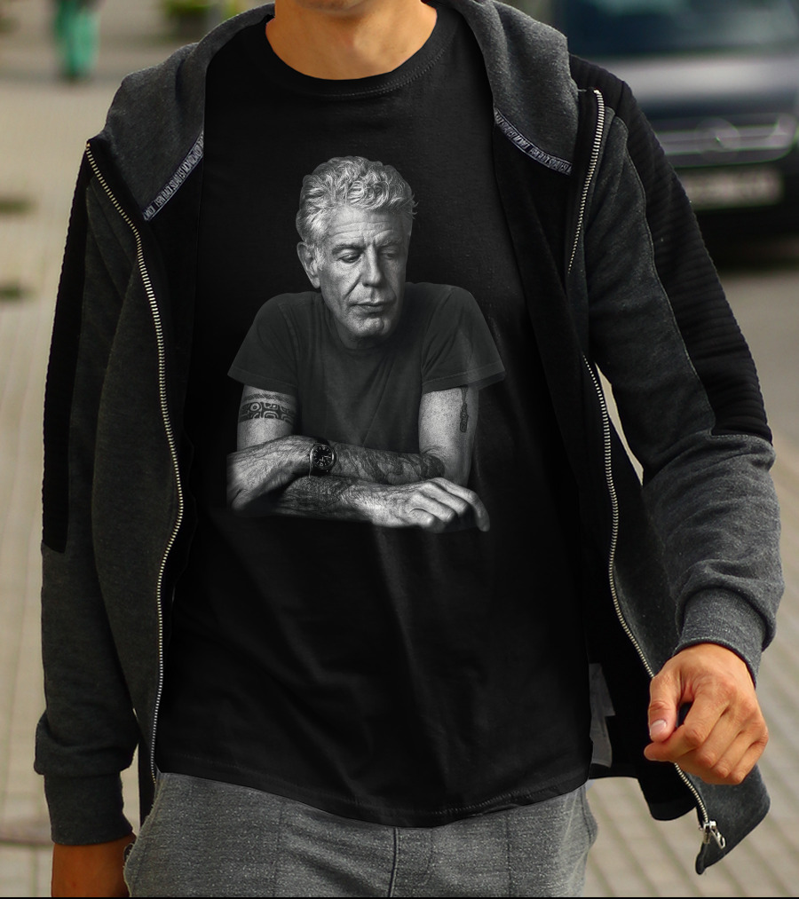 Anthony Bourdain Black And White Portrait With Tattoos T-Shirt