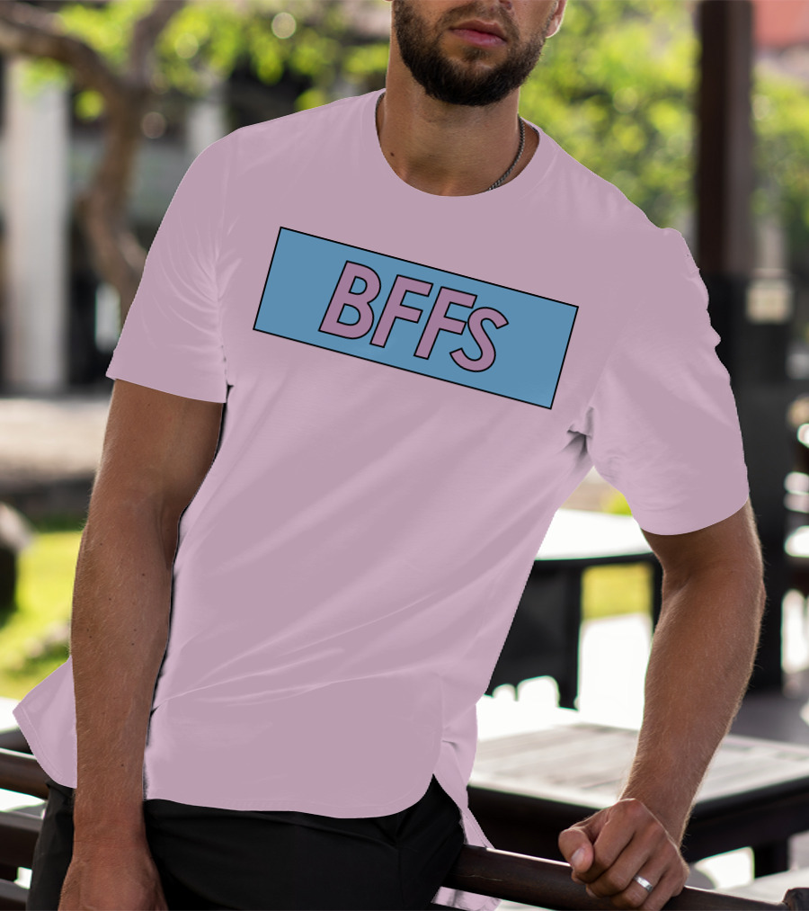 BFFs Podcast Merch Pink And Blue Block Text T-Shirt