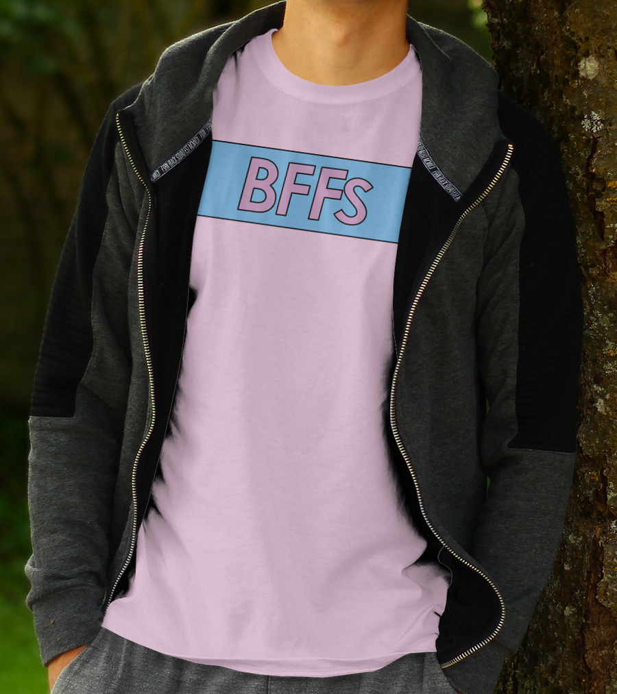 BFFs Podcast Merch Pink And Blue Block Text T-Shirt