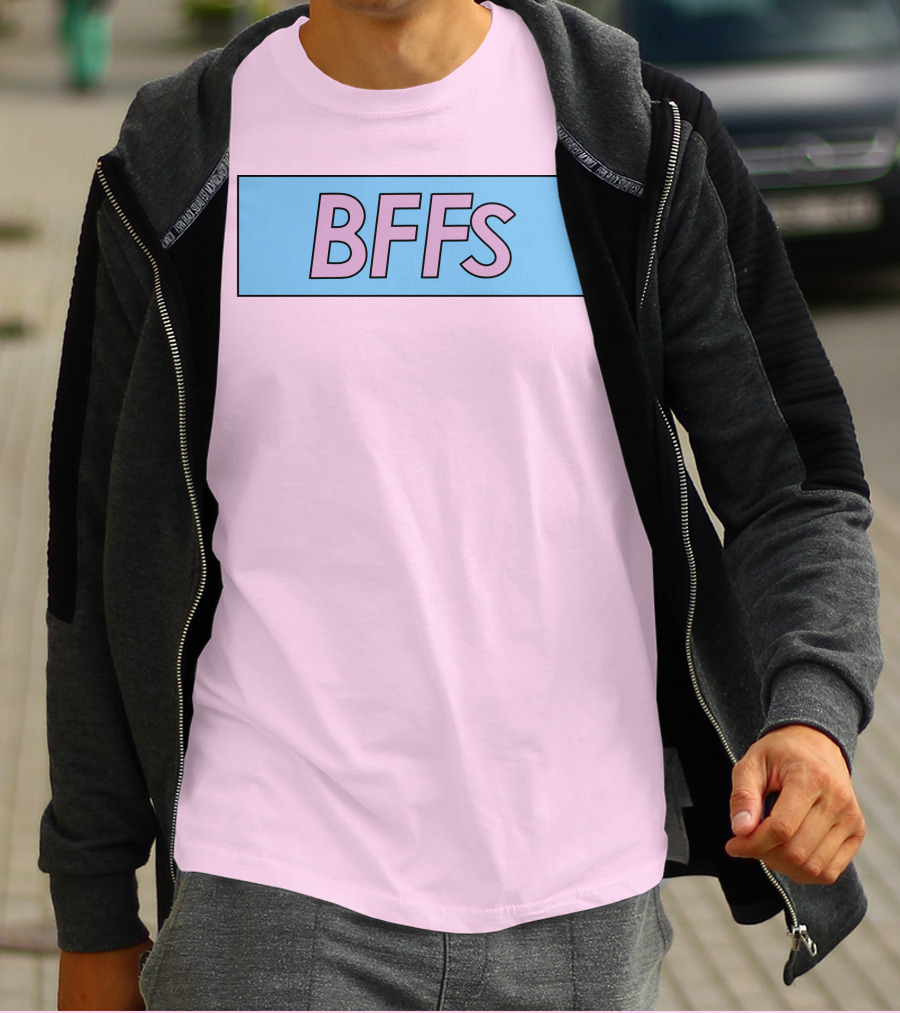 BFFs Podcast Merch Pink And Blue Block Text T-Shirt
