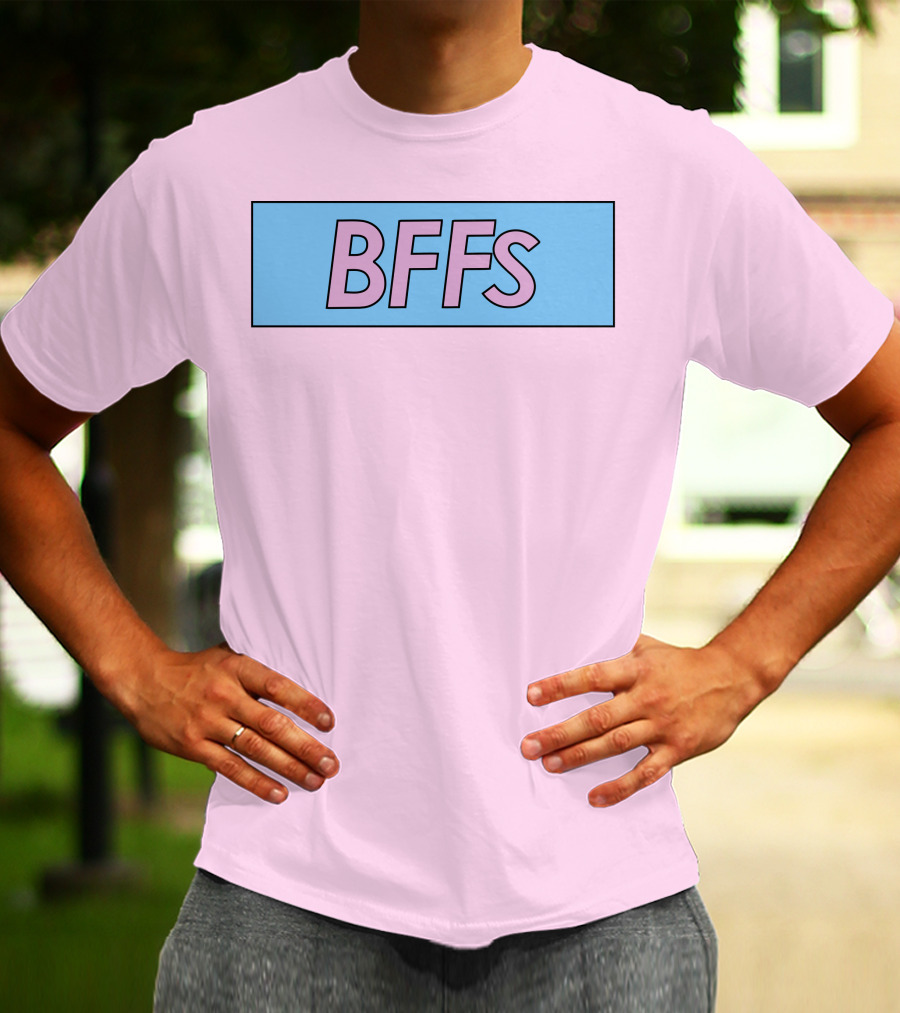 BFFs Podcast Merch Pink And Blue Block Text T-Shirt
