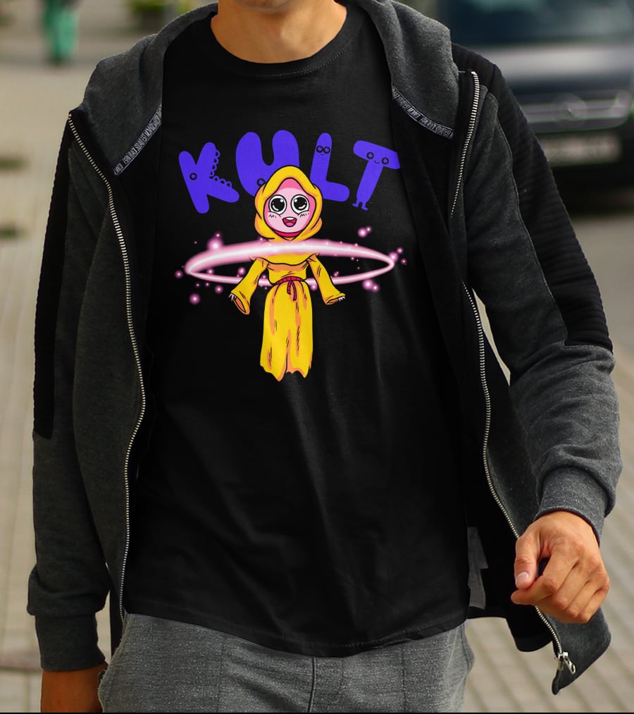 DIM MAK KULT Steve Aoki Collection Yellow Hooded Character With Energy Rings T-Shirt