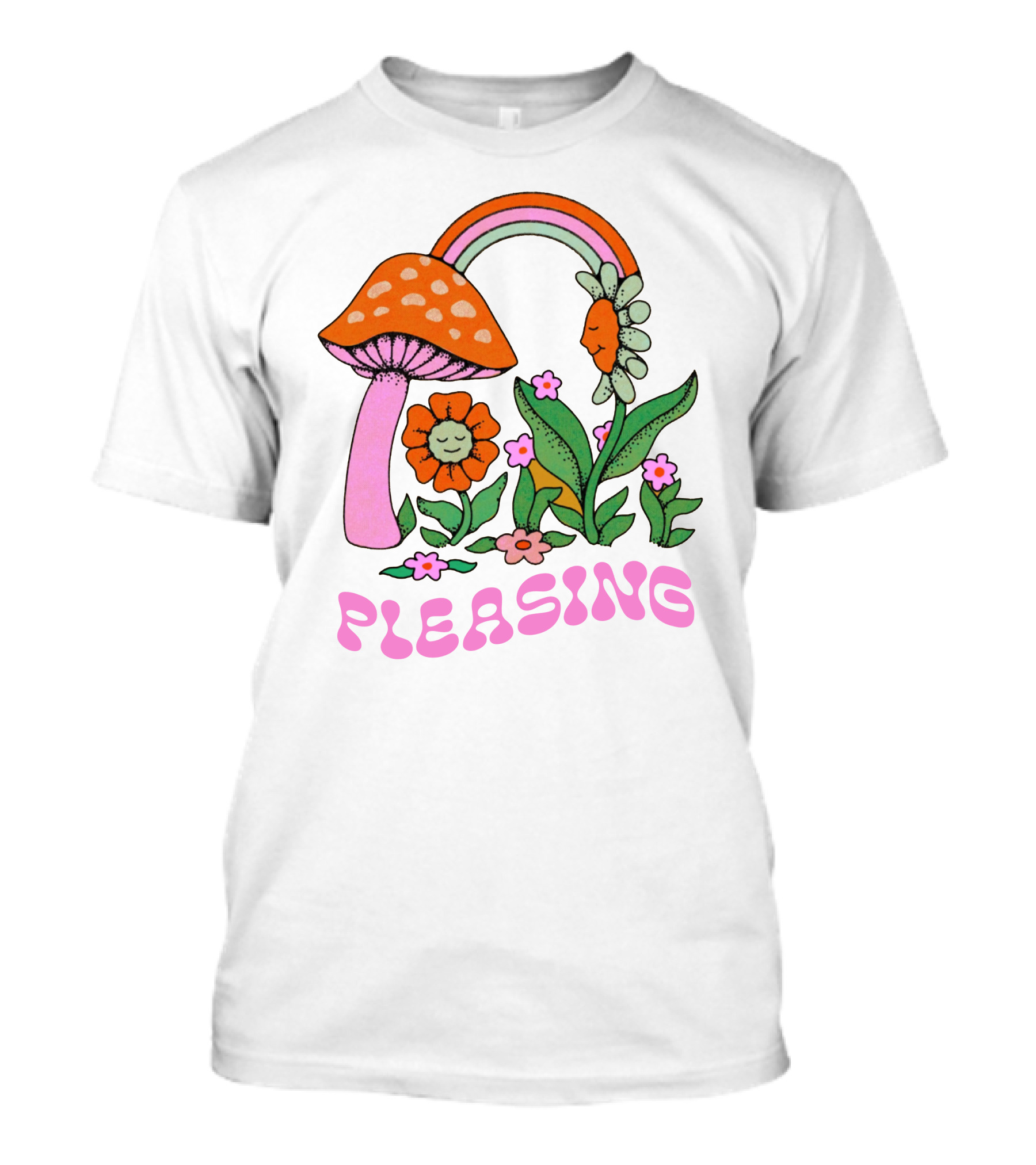 PLEASING Flower Mushroom Rainbow Garden T-Shirt