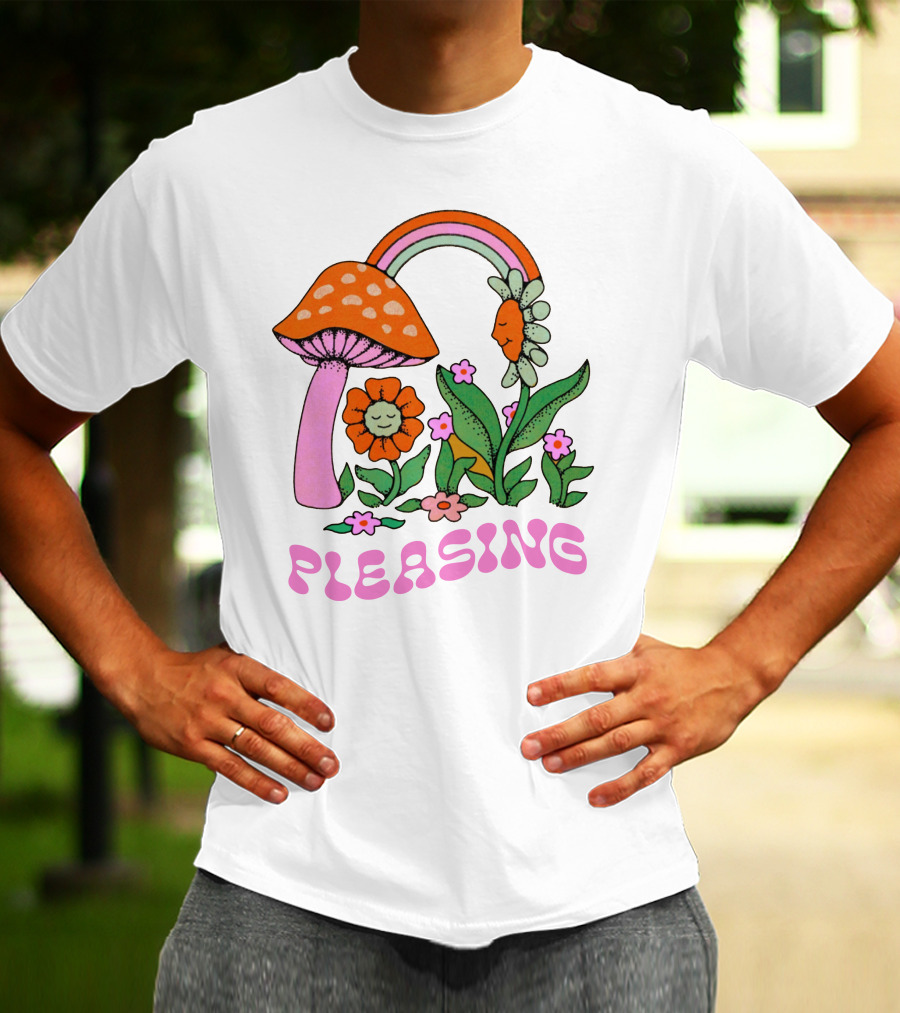 PLEASING Flower Mushroom Rainbow Garden T-Shirt