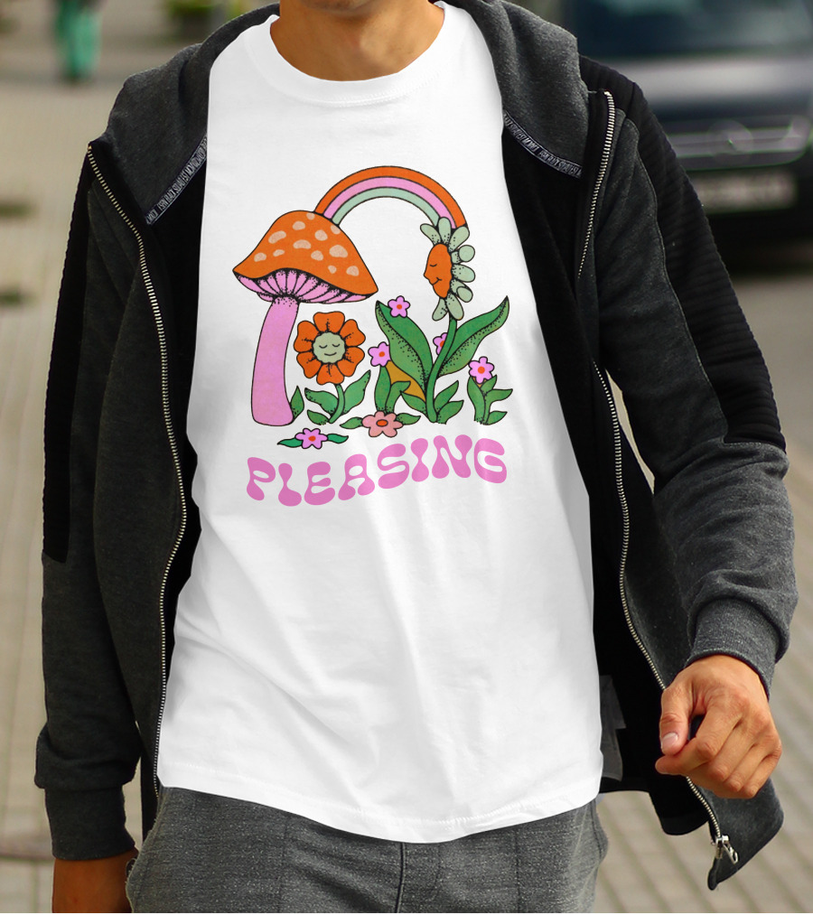 Pleasing Rainbow Mushroom And Floral T-Shirt
