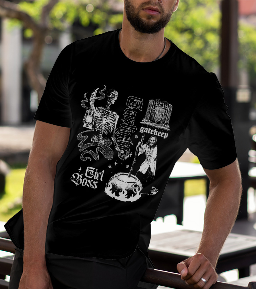 Gaslight Gatekeep Girl Boss Skeleton Witch Cauldron T-Shirt