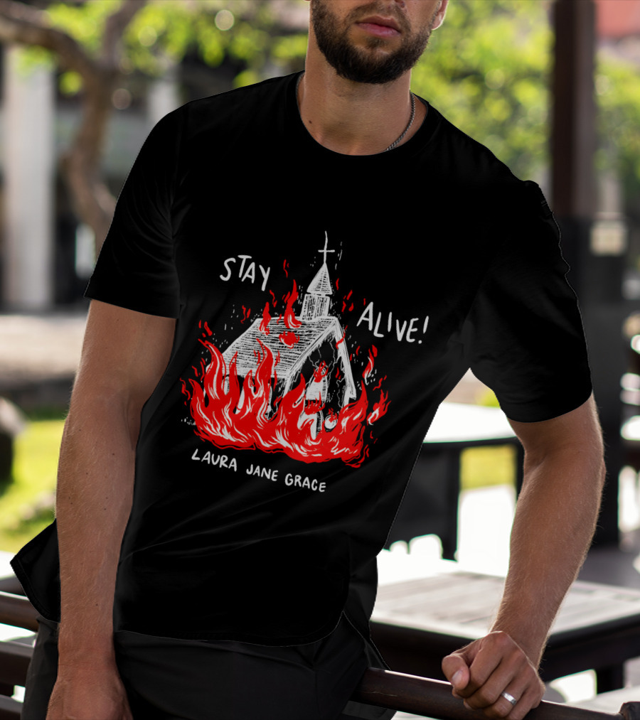 Stay Alive Church Laura Jane Grace Flaming Chapel T-Shirt