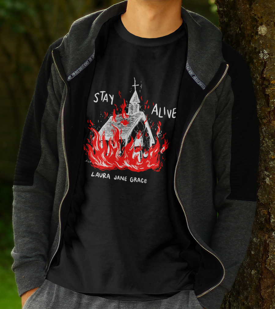 Stay Alive Church Laura Jane Grace Flaming Chapel T-Shirt