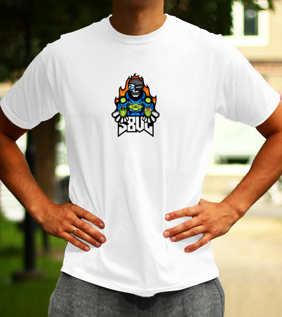 S8UL Gamer Mascot With VR Headset And Fiery Background T-Shirt