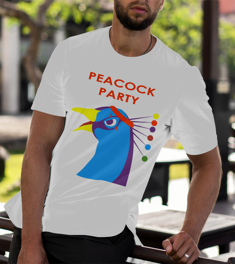 Peacock Party Auburn Blue Bird Colorful Head T-Shirt