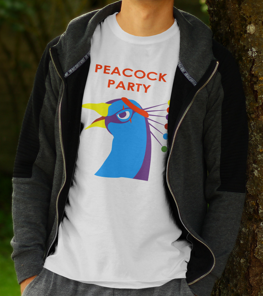Peacock Party Auburn Blue Bird Colorful Head T-Shirt