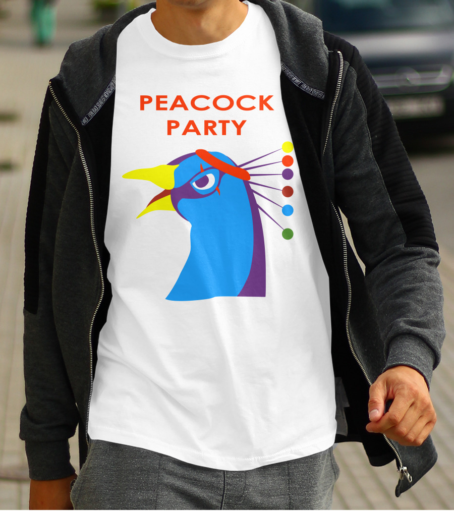 Peacock Party Auburn Blue Bird Colorful Head T-Shirt