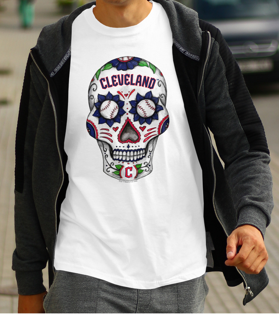 Tiny Turnip Cleveland Guardians Baseball Sugar Skull T-Shirt
