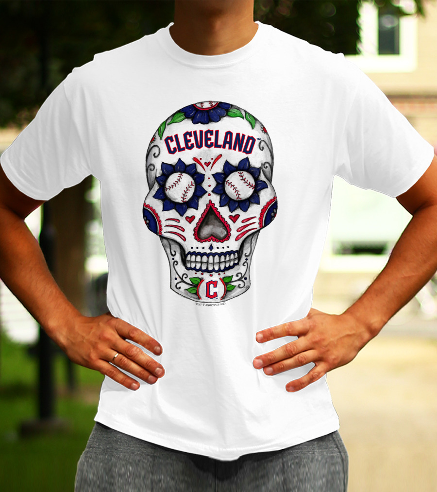 Tiny Turnip Cleveland Guardians Baseball Sugar Skull T-Shirt