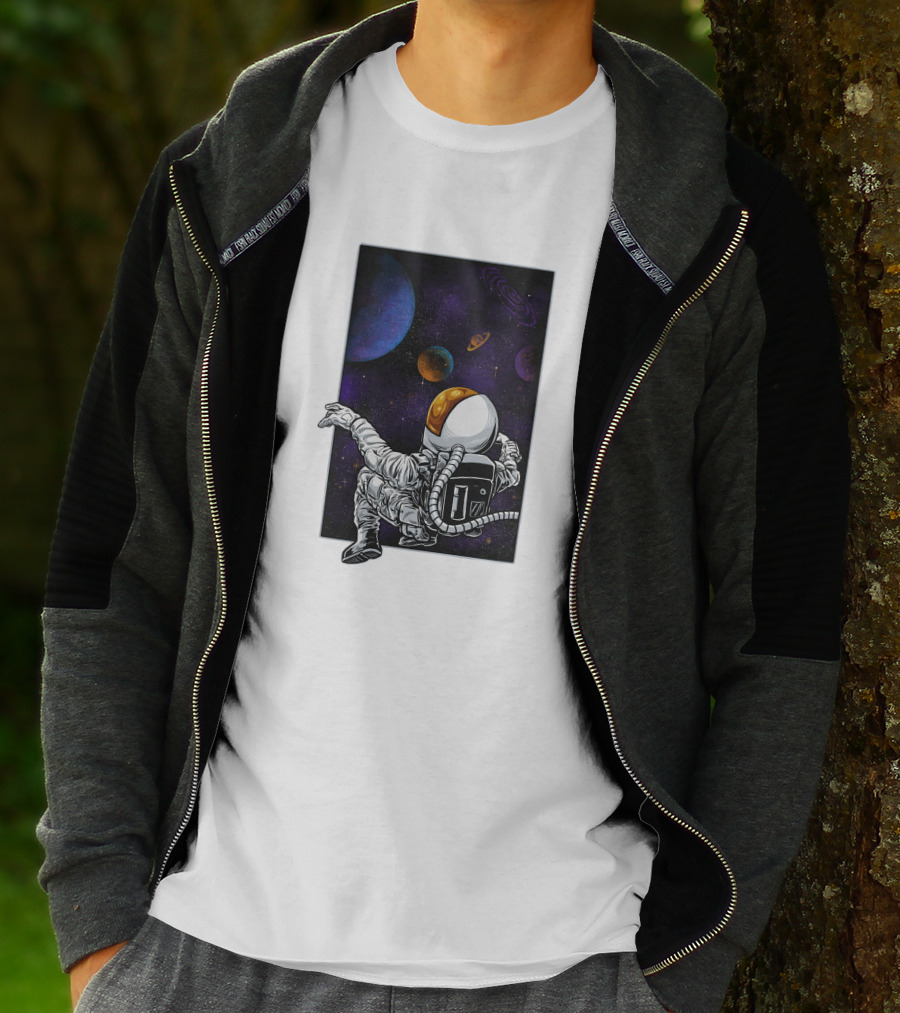 Khimyra Space Dimension Astronaut Planets Background T-Shirt