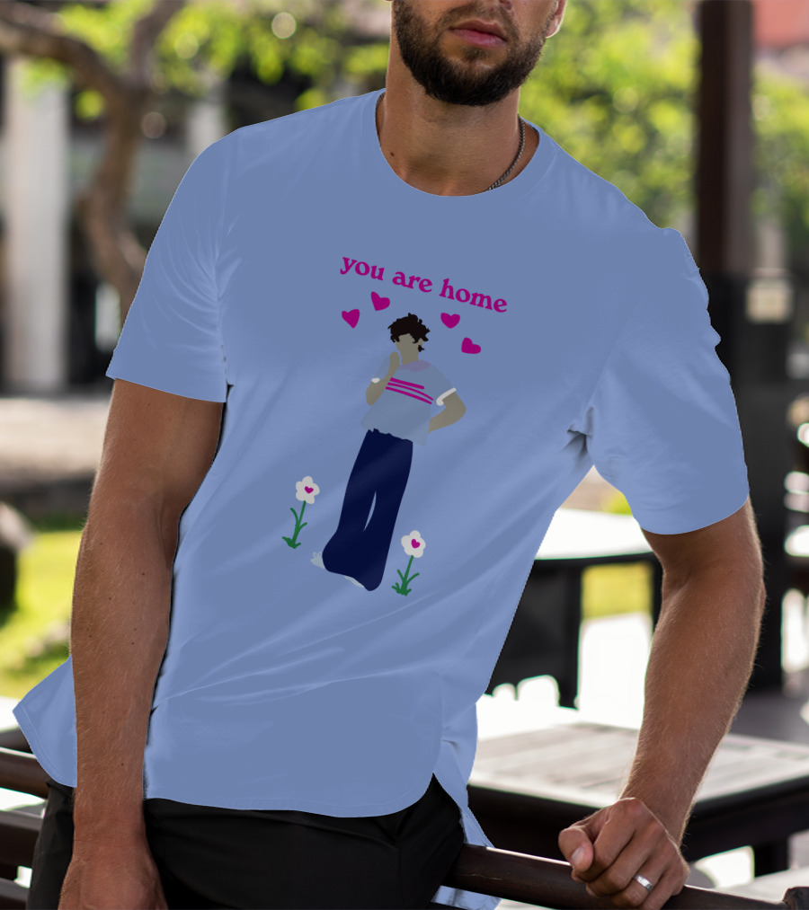 You Are Home Love Heart Flowers Blue T-Shirt