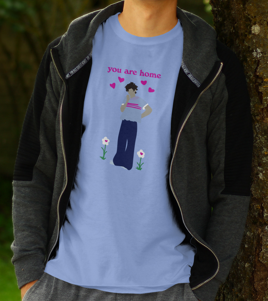 You Are Home Love Heart Flowers Blue T-Shirt