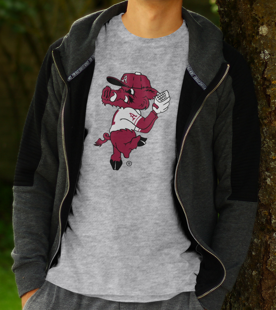 Arkansas Razorbacks Baseball Hog Pitching Ribby T-Shirt