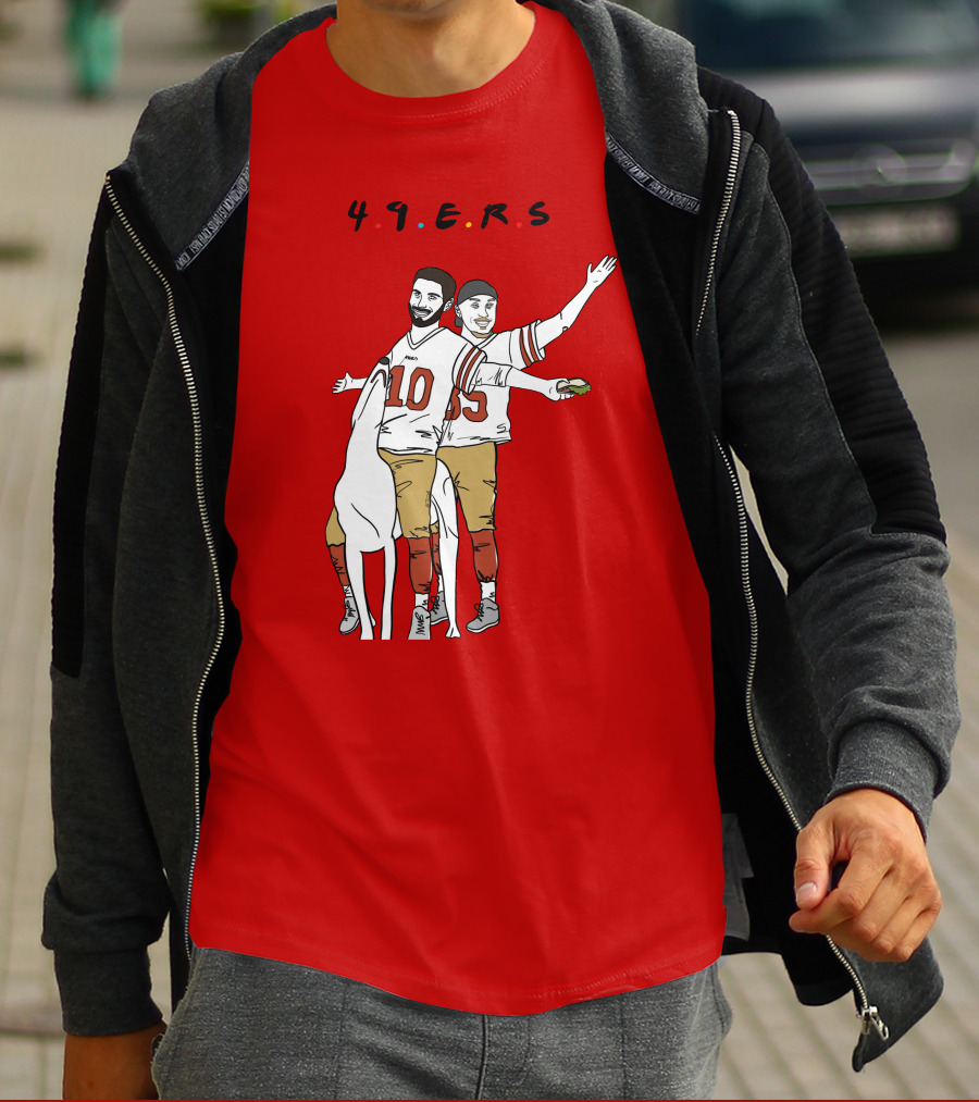 49ers Friends Jimmy Garoppolo Brian Hill Illustration With Dog T-Shirt