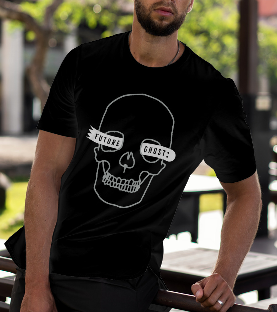 Future Ghost Skull Illustration With Banner Text T-Shirt