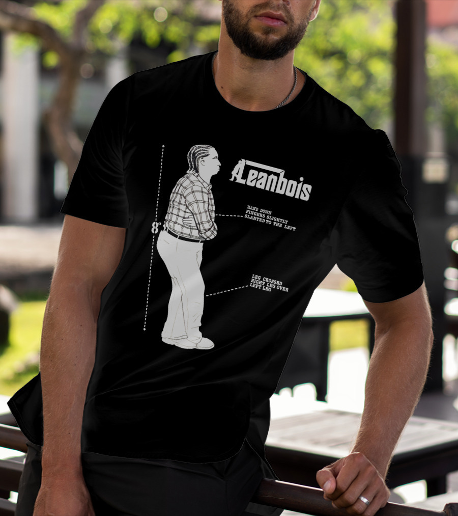 Leanbois Hand Down Fingers Slanted To The Left With Leg Crossed Right Over Left T-Shirt
