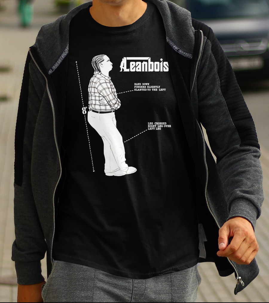 Leanbois Hand Down Fingers Slanted To The Left With Leg Crossed Right Over Left T-Shirt