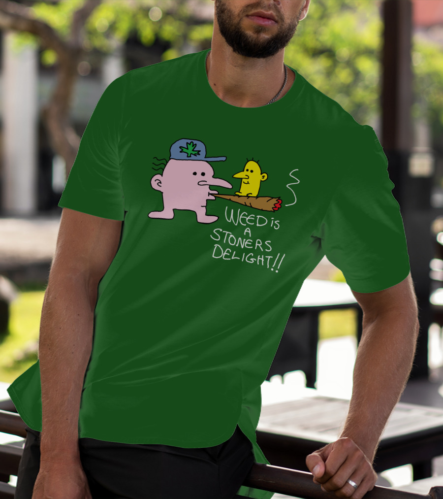 Weed Is A Stoners Delight Cartoon Characters Smoking Joint T-Shirt