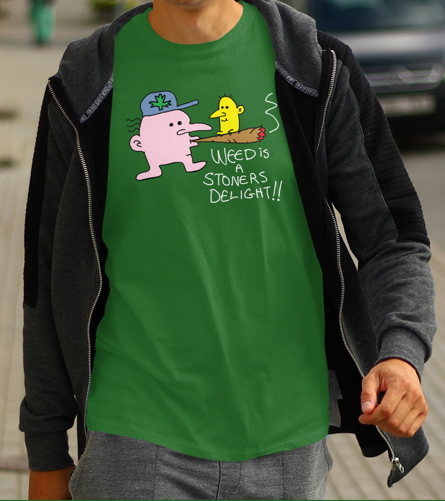 Weed Is A Stoners Delight Cartoon Characters Smoking Joint T-Shirt