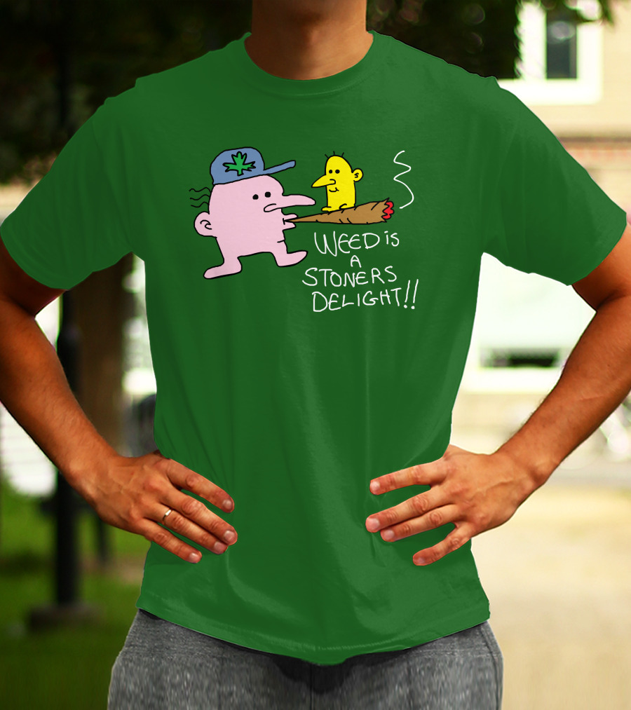 Weed Is A Stoners Delight Cartoon Characters Smoking Joint T-Shirt