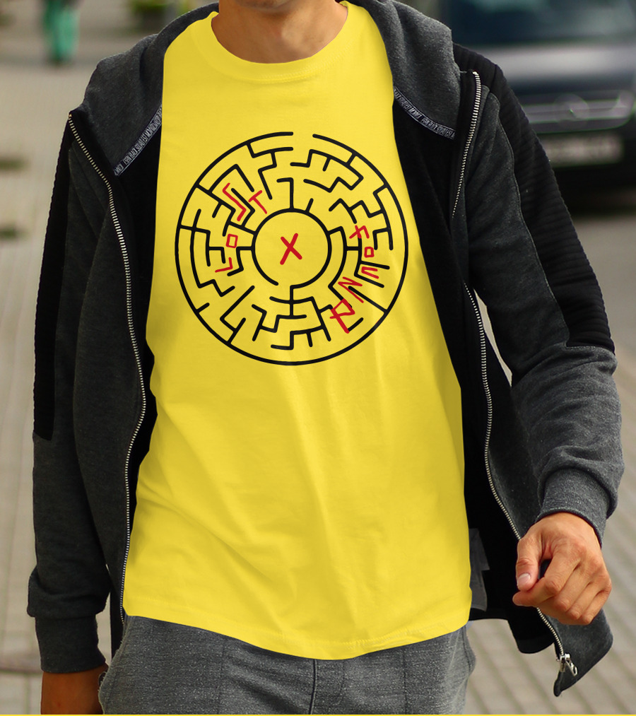 Lost People Found Myself Maze Design Yellow Background T-Shirt