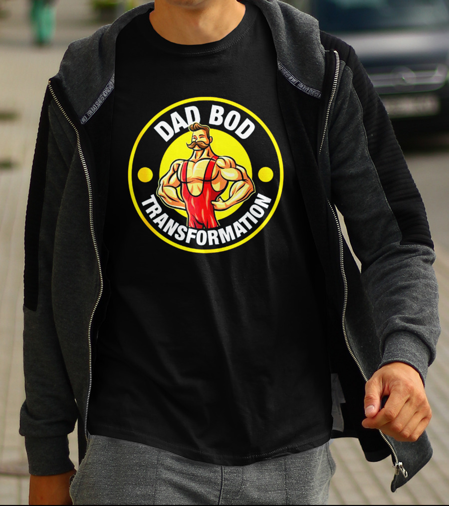 Dad Bod Transformation Muscular Cartoon Character T-Shirt