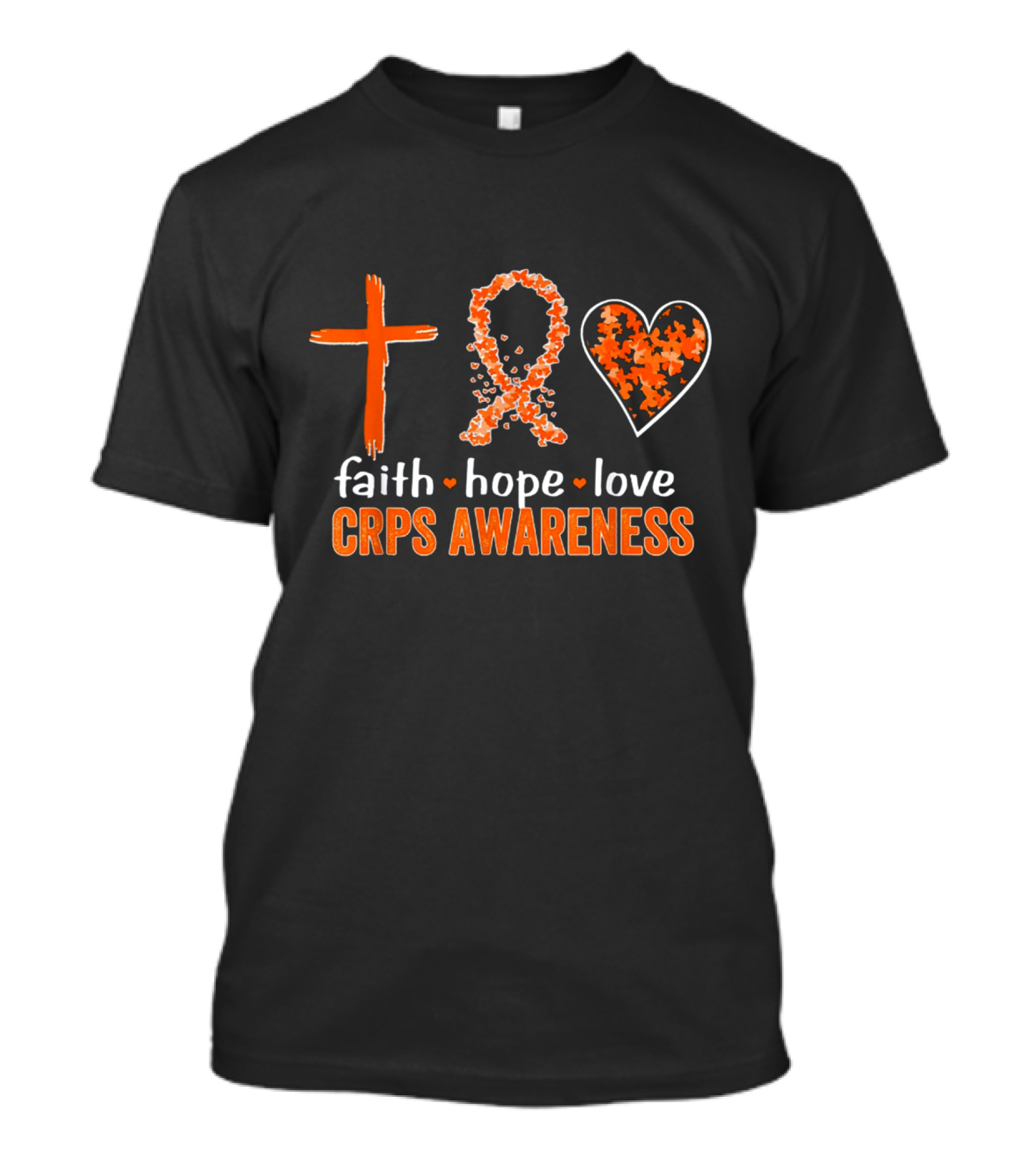Faith Hope Love Cross Ribbon Heart CRPS Awareness T-Shirt
