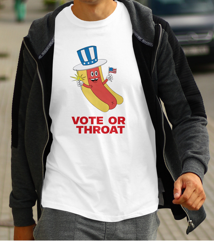 Vote Or Throat Uncle Sam Hotdog With American Flag T-Shirt