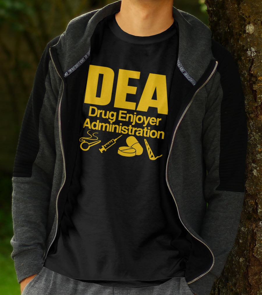 DEA Drug Enjoyer Administration Spoons Syringe Pills Razor Blade T-Shirt