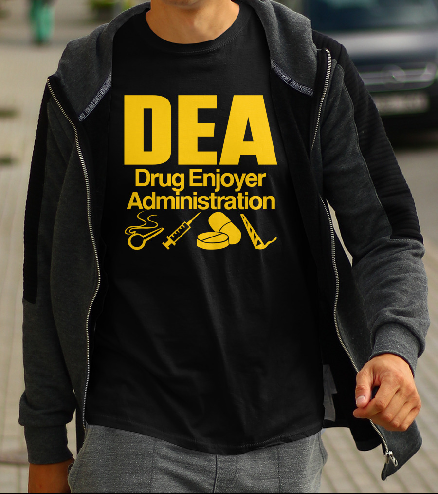 DEA Drug Enjoyer Administration Spoons Syringe Pills Razor Blade T-Shirt
