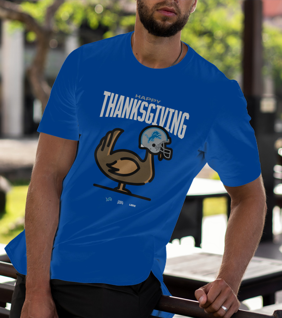Detroit Lions Happy Thanksgiving Turkey Helmet Thanksgiving T-Shirt