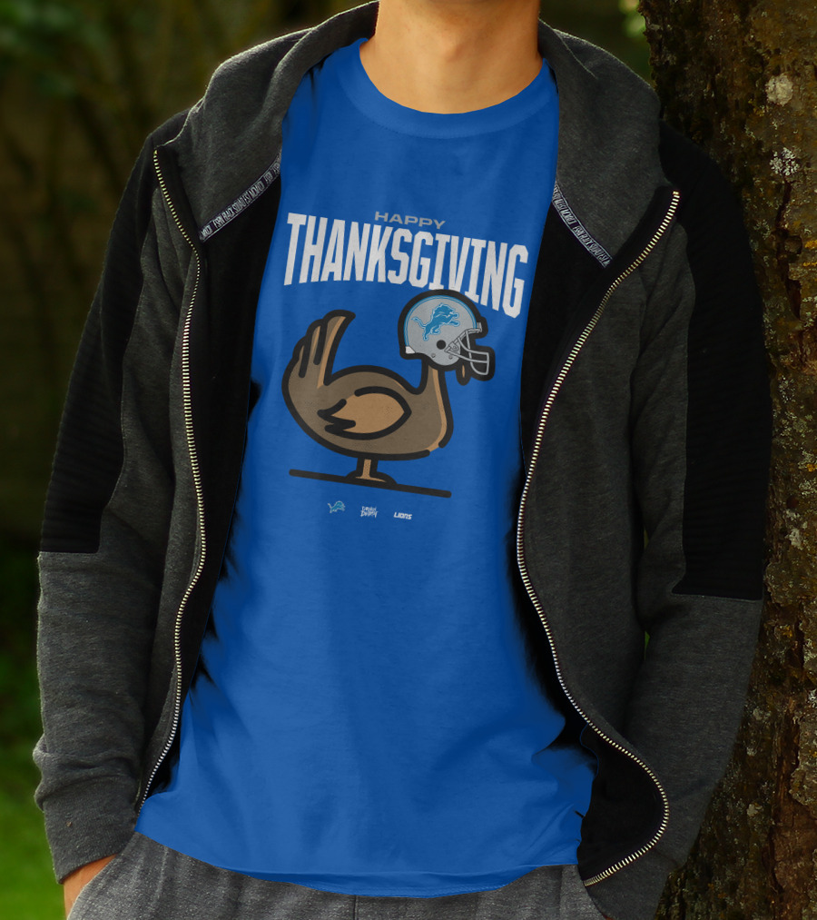 Detroit Lions Happy Thanksgiving Turkey Helmet Thanksgiving T-Shirt