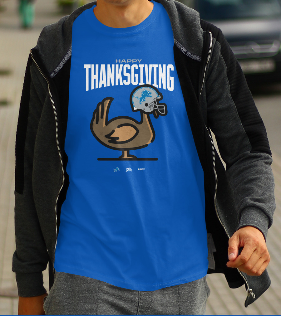 Detroit Lions Happy Thanksgiving Turkey Helmet Thanksgiving T-Shirt