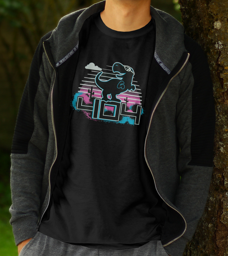 404 Dinosaur Retro Neon Clouds Cactus Sunset T-Shirt