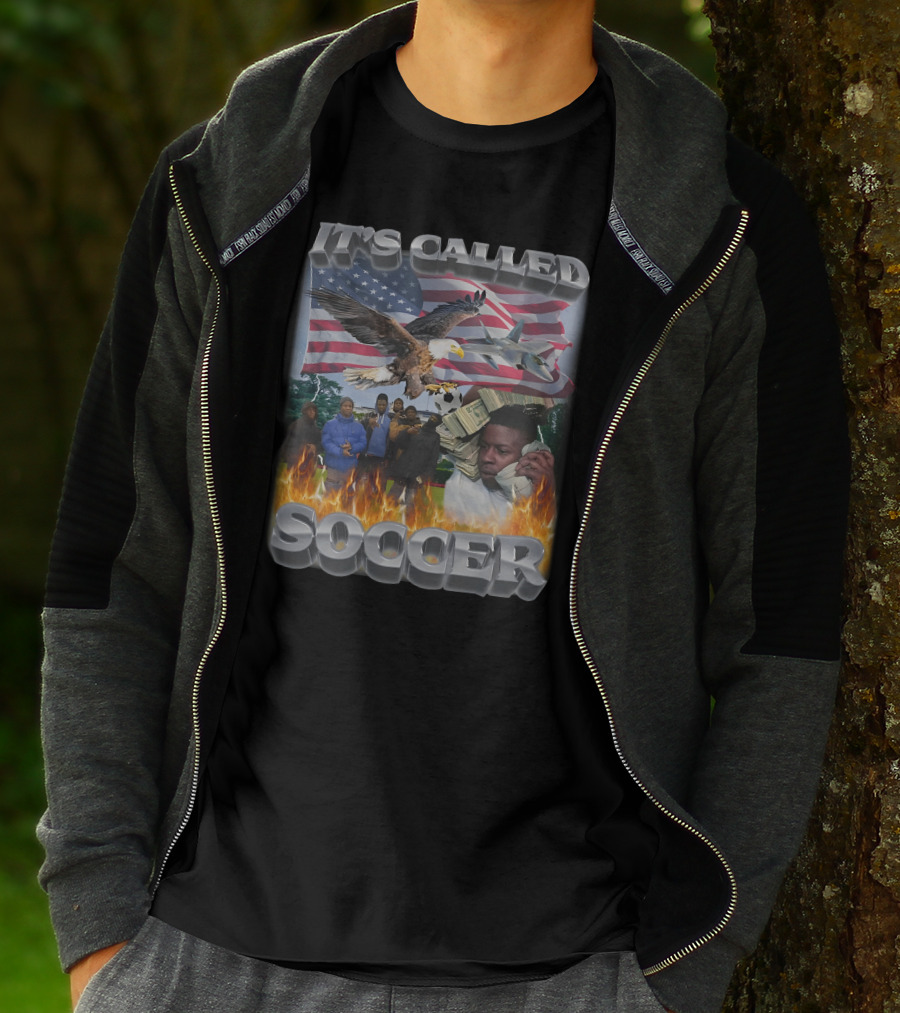 It's Called Soccer American Flag Bald Eagle Fighter Jet Cash Phone Fire T-Shirt