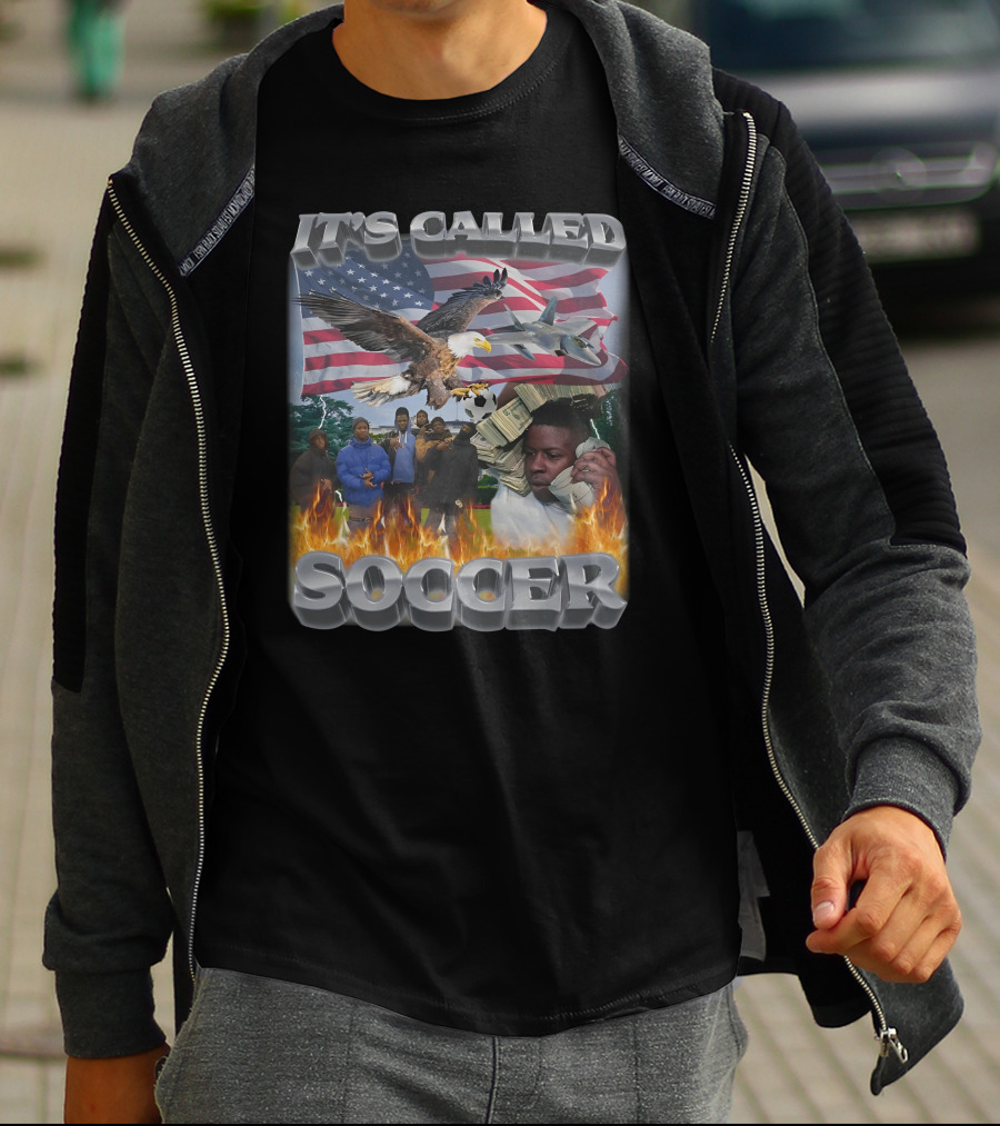 It's Called Soccer American Flag Bald Eagle Fighter Jet Cash Phone Fire T-Shirt