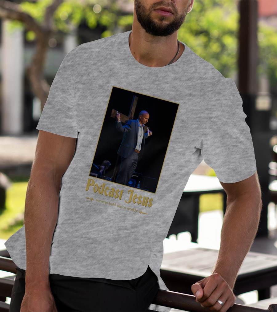 Podcast Jesus Services Held Thrice Weekly Speaker With Cross Image T-Shirt