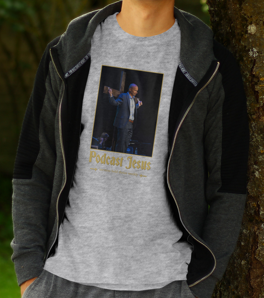 Podcast Jesus Services Held Thrice Weekly Speaker With Cross Image T-Shirt