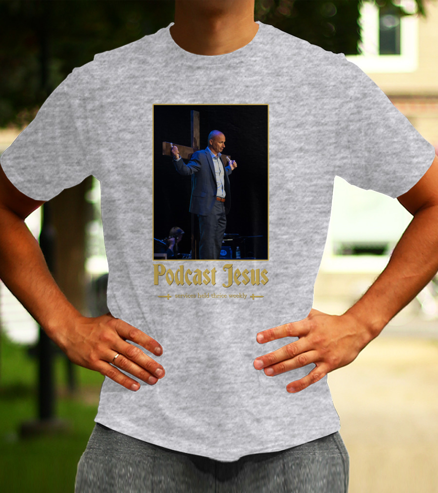 Podcast Jesus Services Held Thrice Weekly Speaker With Cross Image T-Shirt