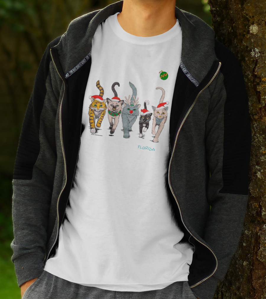 Florida Festive Cats Parade In Santa Hats T-Shirt